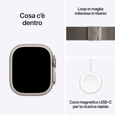 Apple Watch Ultra 3 GPS + Cellular 49mm Cassa Titanio Naturale con Loop in maglia Milanese Titanio - Medium