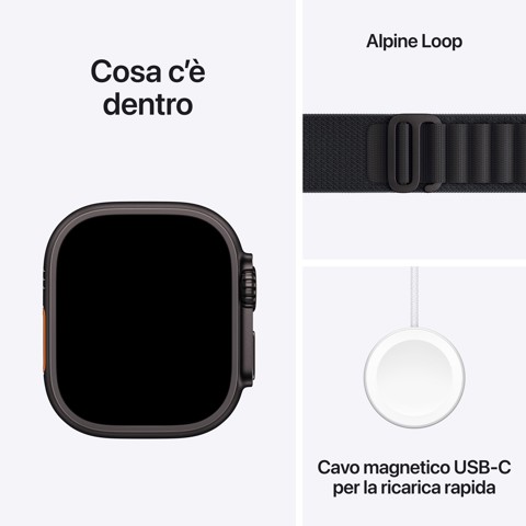 Apple Watch Ultra 3 GPS + Cellular 49mm Cassa Titanio Nero con Alpine Loop Nero- Medium