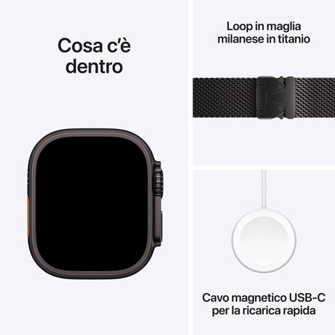 Apple Watch Ultra 3 GPS + Cellular 49mm Cassa Titanio Nero con Loop in maglia Milanese Titanio Nero - Medium