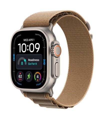 Apple Watch Ultra 4 GPS + Cellular, Cassa 49 mm in titanio naturale con Alpine Loop duna - M