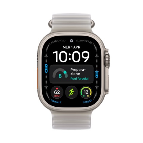 Apple Watch Ultra 4 GPS + Cellular, Cassa 49 mm in titanio naturale con cinturino Ocean grigio traslucido