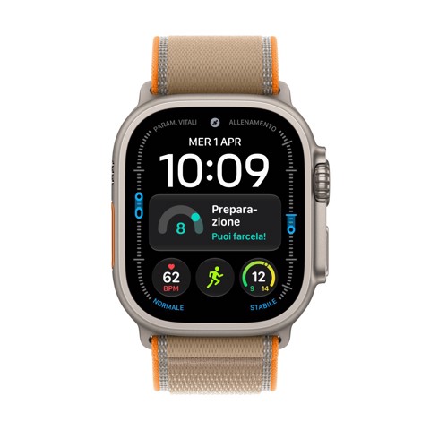 Apple Watch Ultra 4 GPS + Cellular, Cassa 49 mm in titanio naturale con Trail Loop sabbia - S/M