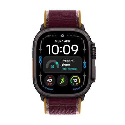 Apple Watch Ultra 4 GPS + Cellular, Cassa 49 mm in titanio nero con Trail Loop borgogna - S/M