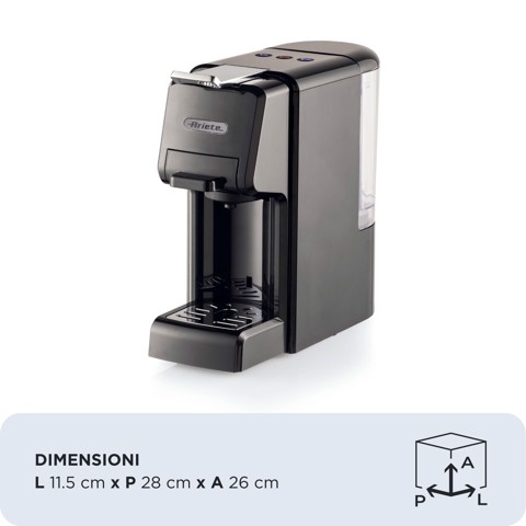 Ariete 1304 Macchina da caffè a cassetti, 1350W, Capacità serbatoio 0,7L, Pressione 19 bar, 2 tipologie di caffè, Capsule Nespresso*, Dolcegusto*, Lavazza A Modo Mio*, Cialde e Polvere, Nero