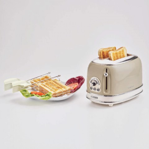 Ariete 155 Tostapane Vintage 2 fette di pane - con pinze - 6 livelli di tostatura - 810 Watt- Acciaio Inox - Linea Vintage - Beige