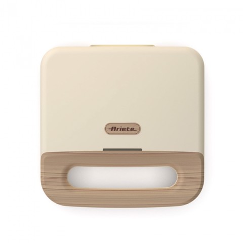 Ariete 1971 Tostiera Breakfast Wood, Griglia Elettrica Panini, 750W, Effetto Legno, Piastra Antiaderente Grill 23x13cm, Riponimento Verticale, Beige