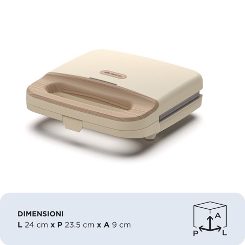 Ariete 1971 Tostiera Breakfast Wood, Griglia Elettrica Panini, 750W, Effetto Legno, Piastra Antiaderente Grill 23x13cm, Riponimento Verticale, Beige