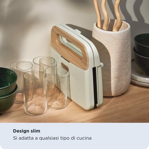 Ariete 1971 Tostiera Breakfast Wood, Griglia Elettrica Panini, 750W, Effetto Legno, Piastra Antiaderente Grill 23x13cm, Riponimento Verticale, Beige
