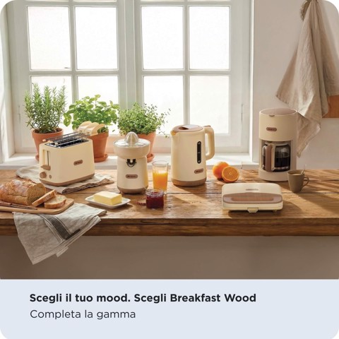 Ariete 1971 Tostiera Breakfast Wood, Griglia Elettrica Panini, 750W, Effetto Legno, Piastra Antiaderente Grill 23x13cm, Riponimento Verticale, Beige