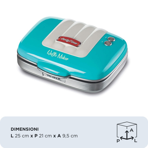 Ariete 1973 Waffle Maker Party Time - Piastra Elettrica per Waffle - Piastre Antiaderenti - 700 Watt - Celeste