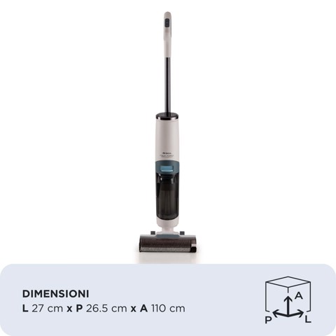 Ariete 2483 Aqua Force Wash & Vacuum, Aspirapolvere Intelligente, Lavapavimenti cordless, Senza fili, Aspira e lava, Peli animali, Sporco liquido e secco, Capacità 700ml, Accessori inclusi