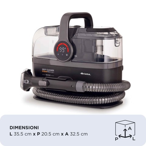 Ariete 2484 Spot Cleaner Steam PRO 5in1, Lavatappeti e pulitore a vapore, Elimina macchie da interni Auto, Divani, Moquette, Materassi, tappeti, 1800W, 3 modalità di pulizia, Elevata potenza aspirante, Pet care, 2 serbatoi