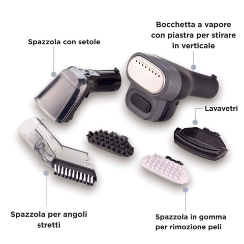 Ariete 2484 Spot Cleaner Steam PRO 5in1, Lavatappeti e pulitore a vapore, Elimina macchie da interni Auto, Divani, Moquette, Materassi, tappeti, 1800W, 3 modalità di pulizia, Elevata potenza aspirante, Pet care, 2 serbatoi