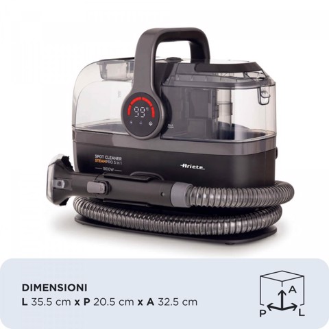 Ariete 2484 Spot Cleaner Steam PRO 5in1, Lavatappeti e pulitore a vapore, Elimina macchie da interni Auto, Divani, Moquette, Materassi, tappeti, 1800W, 3 modalità di pulizia, Elevata potenza aspirante, Pet care, 2 serbatoi