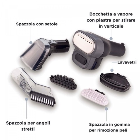 Ariete 2484 Spot Cleaner Steam PRO 5in1, Lavatappeti e pulitore a vapore, Elimina macchie da interni Auto, Divani, Moquette, Materassi, tappeti, 1800W, 3 modalità di pulizia, Elevata potenza aspirante, Pet care, 2 serbatoi