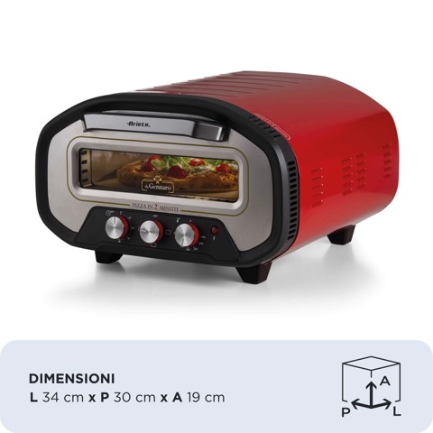 Ariete 3901 Da Gennaro, Forno per pizza, 2200W, Temperatura 430°C, 2 minuti di cottura, Pietra refrattaria, Rosso