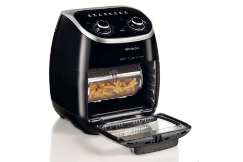 Ariete 4619, Airy Fryer Oven, Friggitrice ad Aria Forno Elettrico, Frigge senza olio e grassi, 2000 Watt, 11 Litri, Temperatura max 200°, 3 Griglie, Cestello Girevole e Girarrosto, Nero