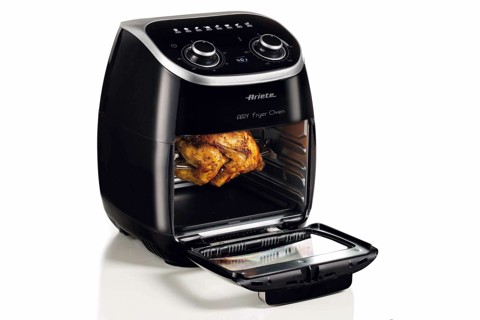 Ariete 4619, Airy Fryer Oven, Friggitrice ad Aria Forno Elettrico, Frigge senza olio e grassi, 2000 Watt, 11 Litri, Temperatura max 200°, 3 Griglie, Cestello Girevole e Girarrosto, Nero