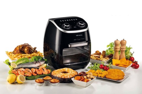 Ariete 4619, Airy Fryer Oven, Friggitrice ad Aria Forno Elettrico, Frigge senza olio e grassi, 2000 Watt, 11 Litri, Temperatura max 200°, 3 Griglie, Cestello Girevole e Girarrosto, Nero