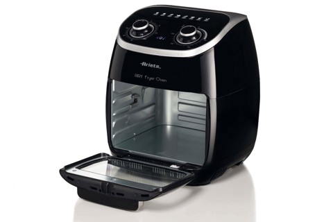 Ariete 4619, Airy Fryer Oven, Friggitrice ad Aria Forno Elettrico, Frigge senza olio e grassi, 2000 Watt, 11 Litri, Temperatura max 200°, 3 Griglie, Cestello Girevole e Girarrosto, Nero