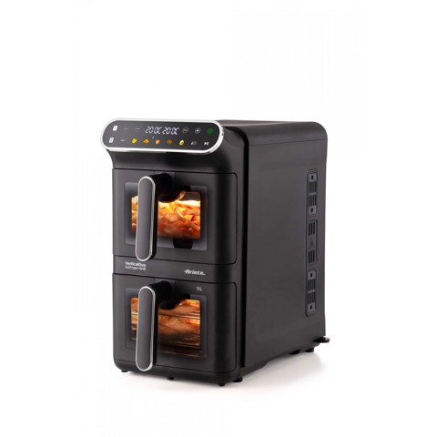 Ariete 4640 Air Fryer Vertical DUO, Friggitrice ad aria doppia verticale, 2460W, 11L, Due cestelli, Sync e Dual, 6 programmi, Funzione Grill, Fino a 200°C