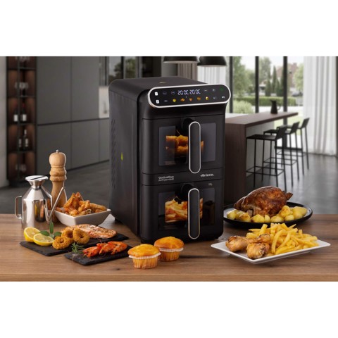 Ariete 4640 Air Fryer Vertical DUO, Friggitrice ad aria doppia verticale, 2460W, 11L, Due cestelli, Sync e Dual, 6 programmi, Funzione Grill, Fino a 200°C