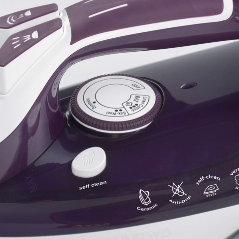 Ariete 6243 Steam Iron - Ferro da stiro con piastra in ceramica - Colpo vapore 140 gr/min - Serbatoio 320 ml - 2200 W - Bianco e Porpora