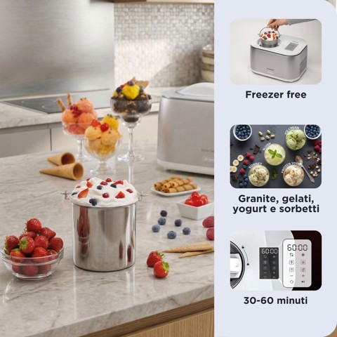 Ariete 644 Gran Gelato 4in1, Gelatiera con compressore, Gelato, Yogurt, Sorbetto e Granita, 30-60 minuti, Funzione mantenimento del freddo