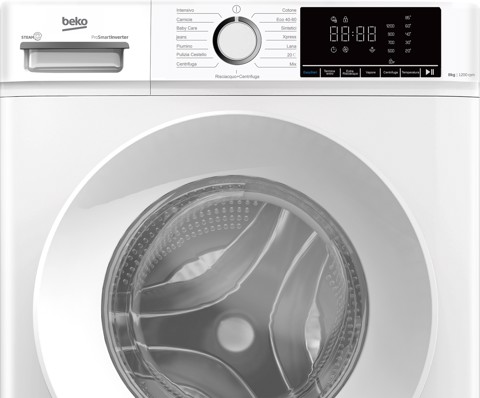 Beko b100 BMX8126DW 8kg classe A bianco, inverter 1200 giri, display XL, oblò bianco, vapore