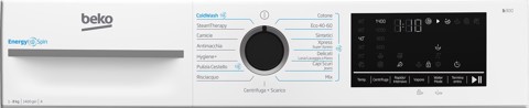Beko b300 BMW8149DB Lavatrice 8kg, Classe A-30%, Bianco, Motore Inverter 1400giri, Display touch, Porta nera, EnergySpin™, Vapore