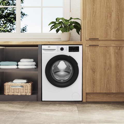 Beko b300 BMW8149DB Lavatrice 8kg, Classe A-30%, Bianco, Motore Inverter 1400giri, Display touch, Porta nera, EnergySpin™, Vapore