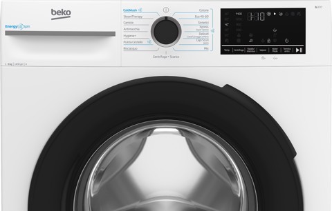 Beko b300 BMW9149DB Lavatrice 9kg, Classe A-30%, Bianco, Motore Inverter 1400giri, Display touch, Porta nera, EnergySpin™, Vapore