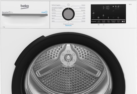 Beko BMGT491SBI_IT 9kg, Classe C, motore inverter, Display digitale, funzione a vapore SteamCure™, colore Bianco, oblò Nero