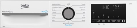Beko BMGT491SBI_IT 9kg, Classe C, motore inverter, Display digitale, funzione a vapore SteamCure™, colore Bianco, oblò Nero