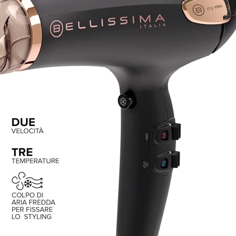 Bellissima Imetec Ceramic P5 3800, Asciugacapelli Professionale Per Capelli Morbidi e Luminosi, Tecnologia Ceramica, Potenza 2300 W, Ionizzatore, Diffusore e Convogliatore Ceramico