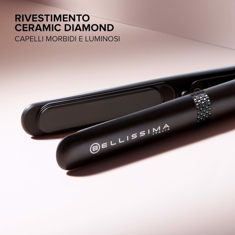 Bellissima Imetec Piastra Creativity, Capelli Lisci o Mossi, Rivestimento Ceramica Diamond, 5 Temperature 150/230°C, funzione Memory, Calore Costante, Riscaldamento Rapido
