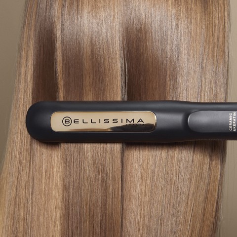 Bellissima Imetec Steam Ceramic & Keratin, Piastra per capelli a vapore, liscio a lungo, protezione dal calore, 3 temperature, Riscaldamento Rapido, Piastre Oscillanti, Autospegnimento