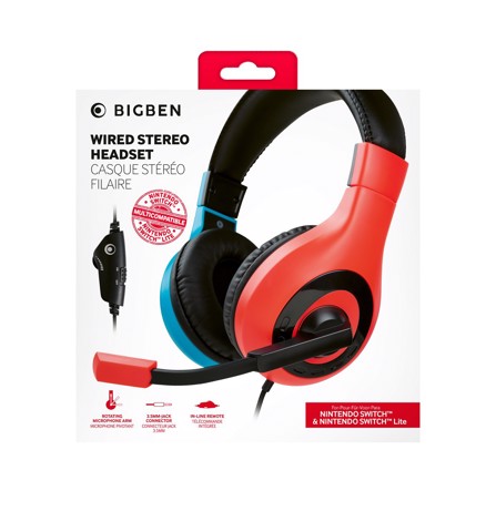 Bigben Connected SWITCHHEADSETV1R+B cuffia e auricolare Cablato A Padiglione Gaming Blu, Rosso