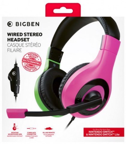 Bigben Interactive Wired Stereo Gaming Headset V1 Auricolare Cablato A Padiglione Nero, Verde, Rosa