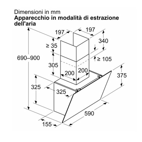 Bosch Serie 2 DWK65DK60 Cappa a muro inclinata 60 cm 3 velocità + 1 intensiva Nero Classe A