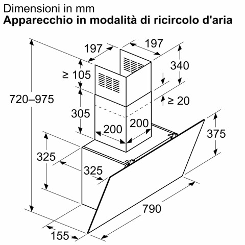 Bosch Serie 2 DWK85DK60 Cappa a muro inclinata 80 cm 3 velocità + 1 intensiva Nero Classe A