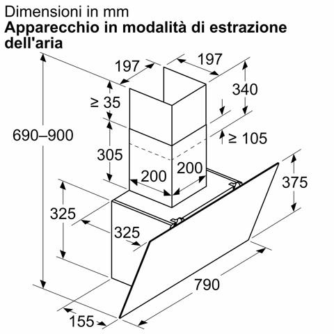 Bosch Serie 2 DWK85DK60 Cappa a muro inclinata 80 cm 3 velocità + 1 intensiva Nero Classe A