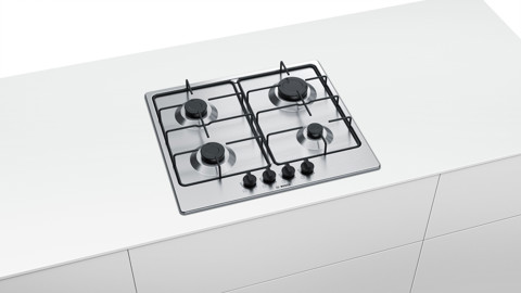 Bosch Serie 4 PGP6B5B85 piano cottura Acciaio inossidabile Da incasso 58 cm Gas 4 Fornello(i)