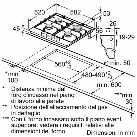 Bosch Serie 4 PGP6B5K85 Piano cottura a gas 60 cm 4 fuochi Acciaio Inox