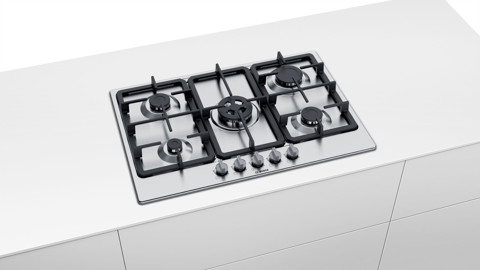 Bosch Serie 4 PGQ7B5B90 piano cottura Acciaio inossidabile Da incasso 75 cm Gas 5 Fornello(i)