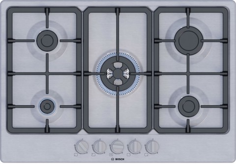 Bosch Serie 4 PGQ7B5K90 , Piano cottura a gas, 75 cm, Acciaio inox