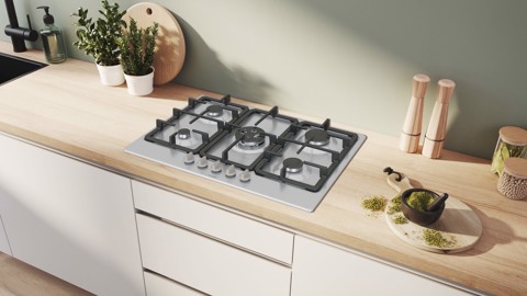 Bosch Serie 4 PGQ7B5K90 , Piano cottura a gas, 75 cm, Acciaio inox