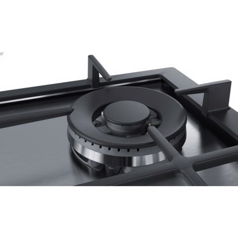 Bosch Serie 6 PCH6A5B90 piano cottura Nero, Acciaio inossidabile Da incasso Gas 4 Fornello(i)