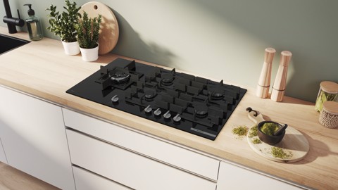 Bosch Serie 6 PPM9A6I40 Piano cottura a gas 90 cm 5 fuochi Vetro Nero
