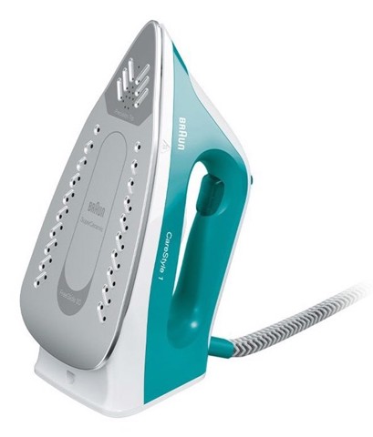 Braun CareStyle 1 - Ferro da stiro con caldaia, Piastra con tecnologia FreeGlide3D, 2400W, 1.5L, Bianco/Turchese (IS1013GR)